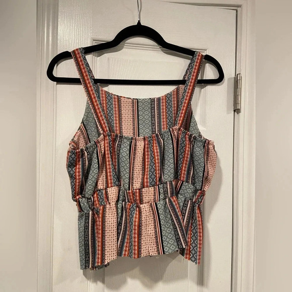 Knit Works Girls Rust Navy Pattern Tie Peplum Front Stretch Tank Top Size XL - Picture 8 of 10